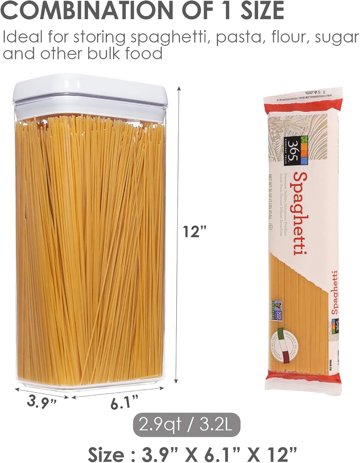 Airtight Food Storage Containers, Vtopmart 4 Pieces Large BPA Free Plastic Spaghetti Containers with Easy Lock Lids, for Kitchen Pantry Organization and Storage, Include 24 Labels (White,