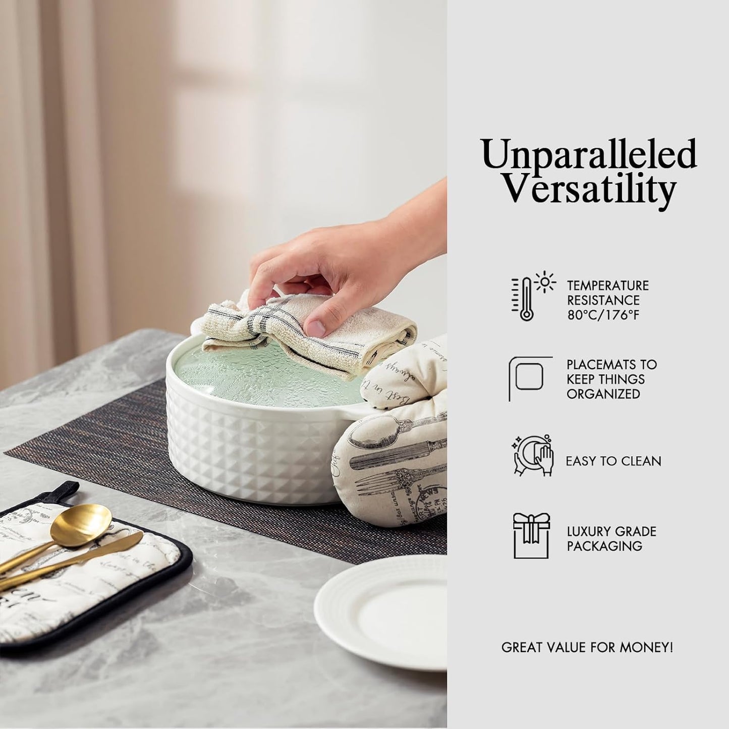 Placemats Set of 6 - Easy Clean Woven Vinyl Placemats for Dining Table, Indoor/Outdoor Place Mats, Washable PVC Table Mats（Black/Brown）