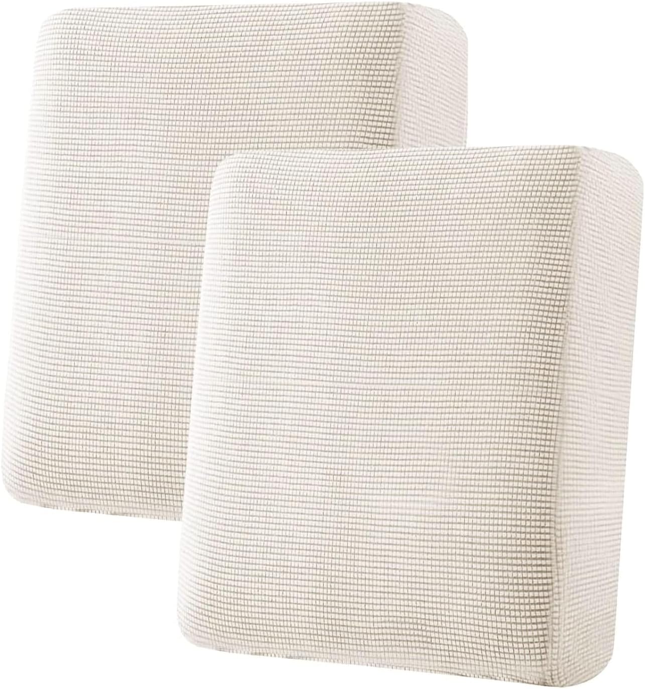 H.VERSAILTEX Super Stretch Individual Seat Cushion Covers Sofa Covers Couch Cushion Covers Slipcover Sets Thick Jacquard Textured Twill Fabric (2 Piece Medium Sofa Cushion Covers, Ivory)