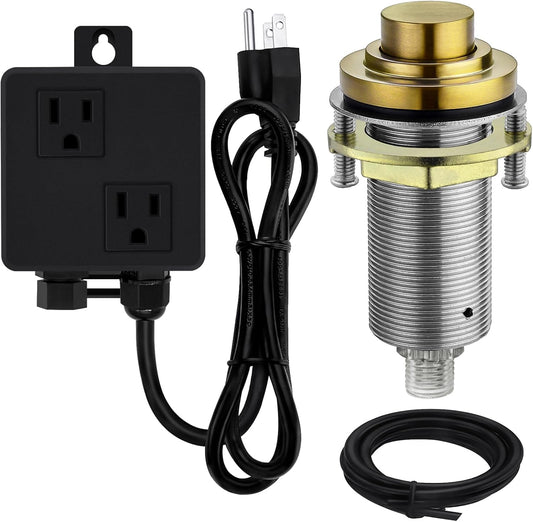 SinkTop Air Switch Kit (Long Full Brass Button) for Disposal, Dual Outlet, (Champagne Bronze)