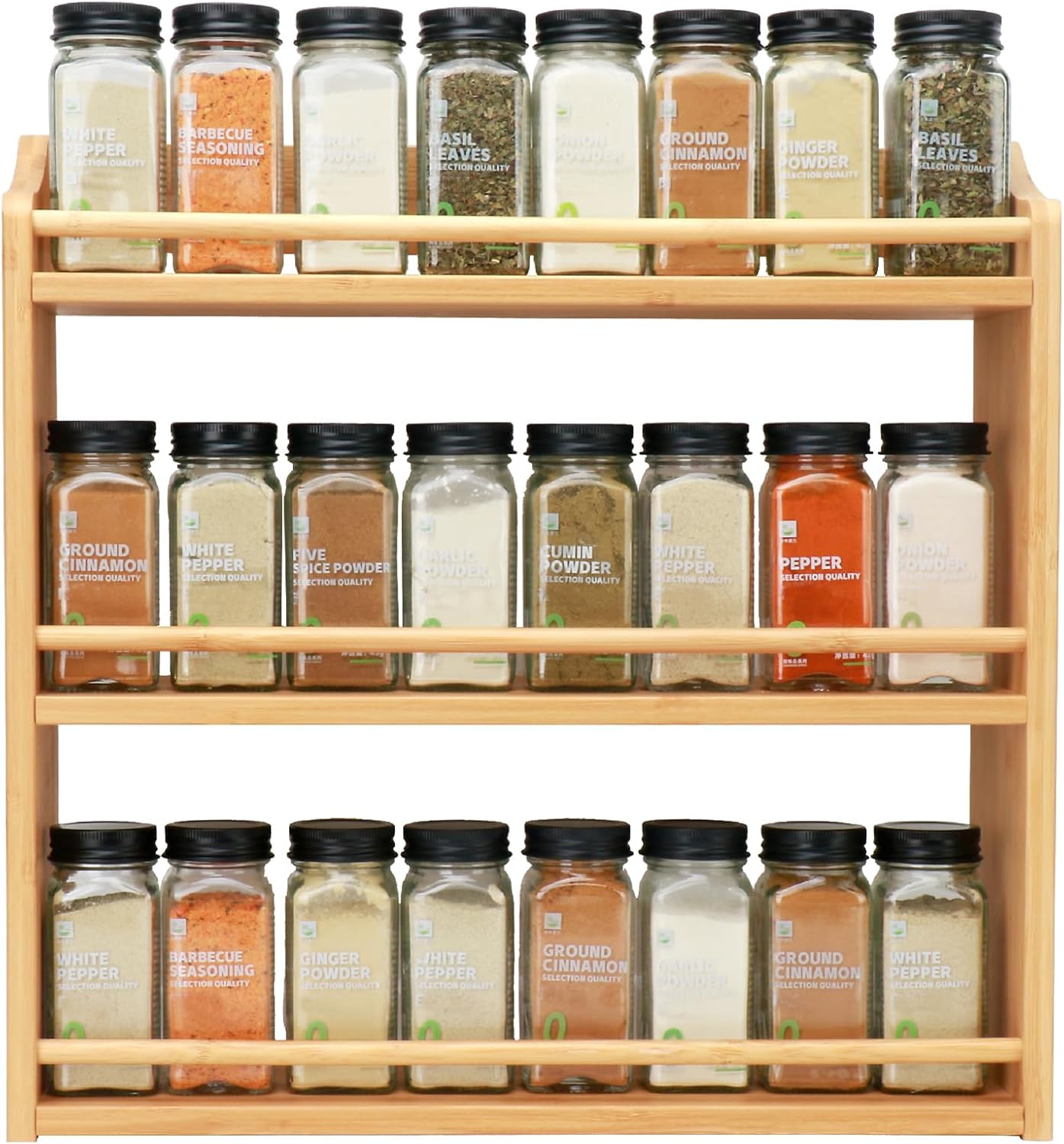 3 Tier Bamboo Spice Rack, Spice Rack Organizer, Seasoning Jars Rack Shelf Spice Organizer for Kitchen Counter or Wall Mounting, Bamboo Spice Storage Holder