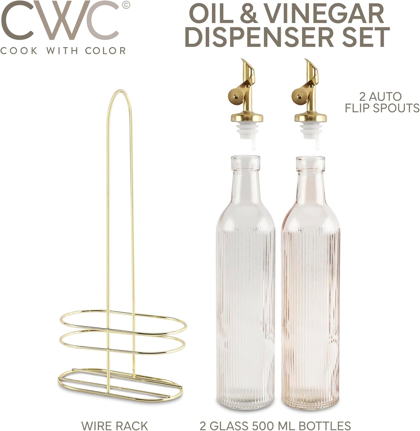 COOK WITH COLOR Glass Olive Oil Bottle Dispenser - 2 Pack- 17oz Oil and Vinegar Cruet - Olive Oil Carafe Decanter for Kitchen