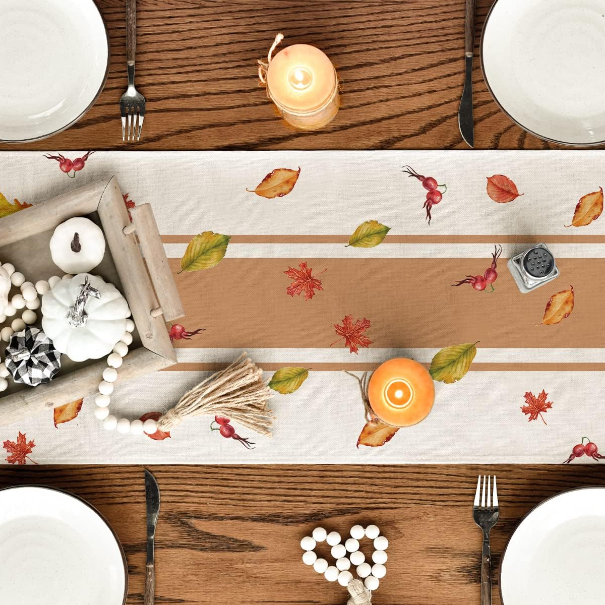Artoid Mode Thankful Fall Pumpkin Leaves Floral Vases Table Runner, Autumn Thanksgiving Kitchen Dining Table Decoration for Home Party Decor 13x72 Inch