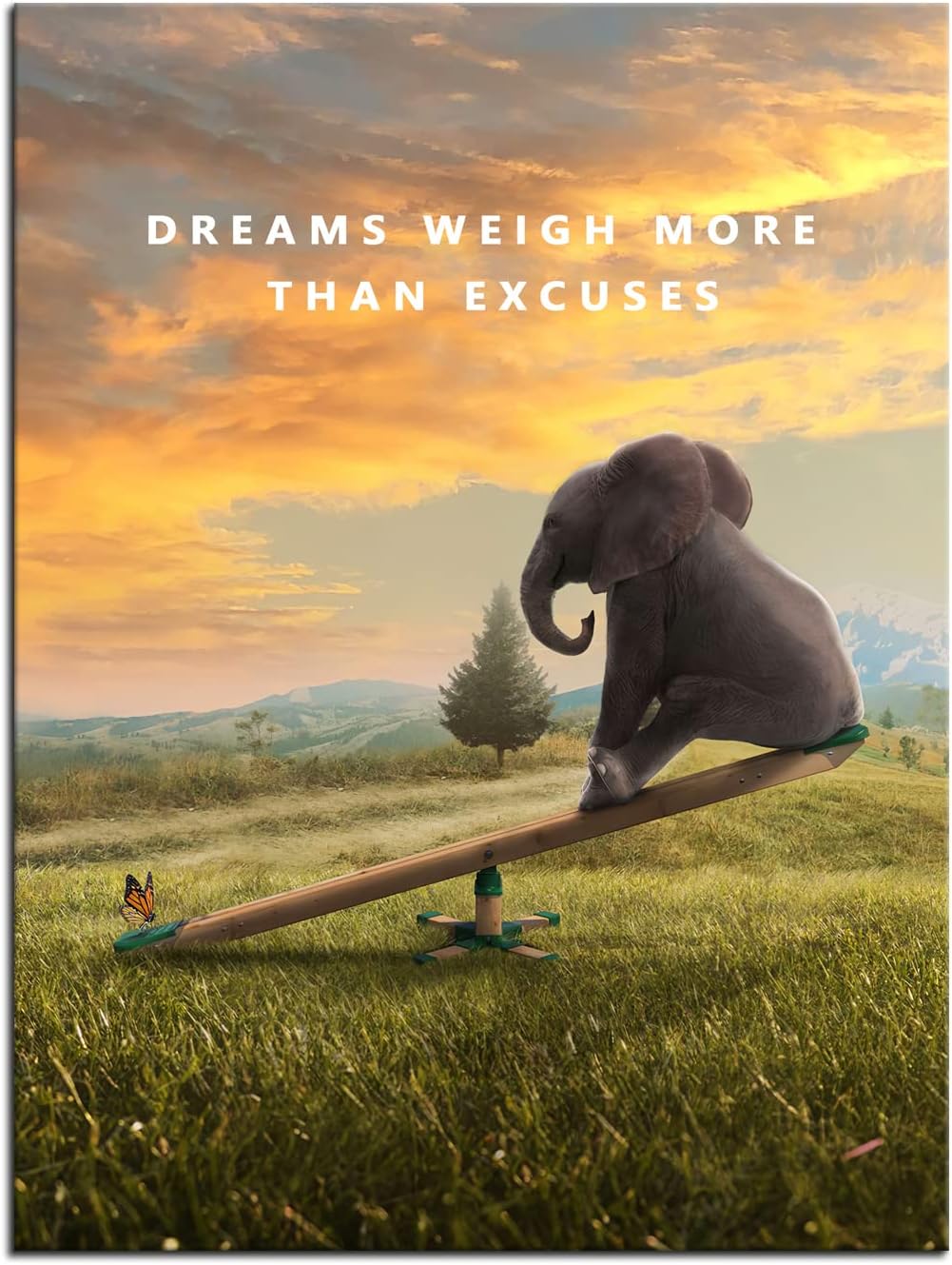 Animal Inspirational Canvas Wall Art Dreams Weigh More Than Excuses Motivational Life Poster Inspiring Quote Picture Home Office Decor Painting Framed and Stretched Ready to Hang [18''W x 24''H]