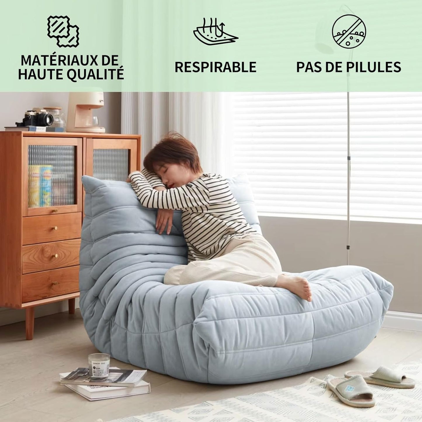 Modern Living Room Chair, Big Bean Bag Adult Floor Sofa, Togo Recliner Memory Foam Lazy Couch Suitable Balcony for Fireside Chair (Green)