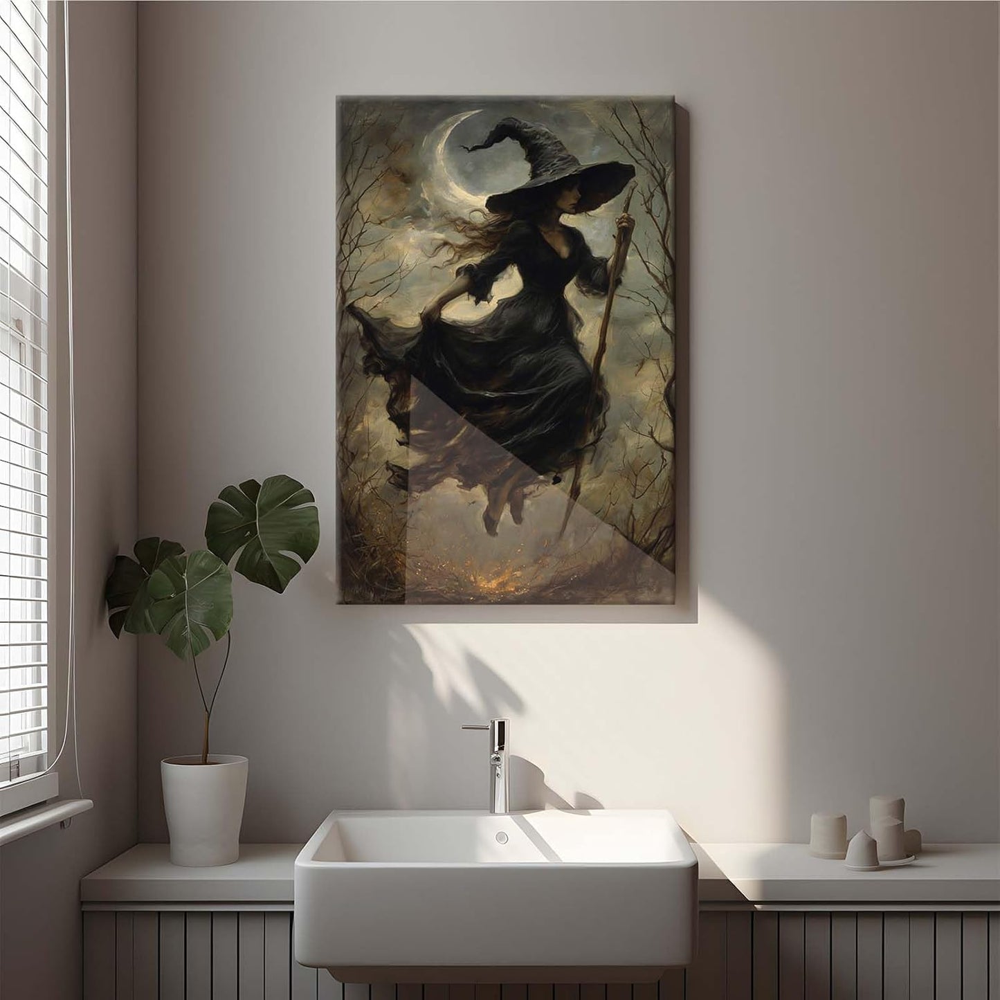 JFHCQJPK Witch in the Forest Halloween Print Wall Art Poster Witch Decor Vintage Print Dark College Wall Art Victorian Gothic Room Decor Canvas Wall Print24x36in Frameless