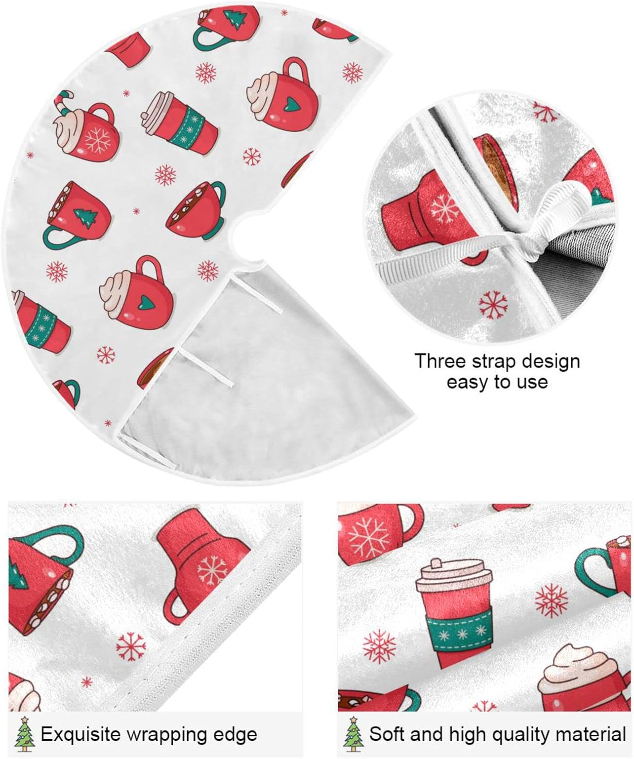 Christmas Hot Chocolate Coffee Tree Skirt, Seasonal Tree Mat Holiday Party Supplies Ornaments Indoor Outdoor Decorations for Tabletop Trees 35.4 Inches