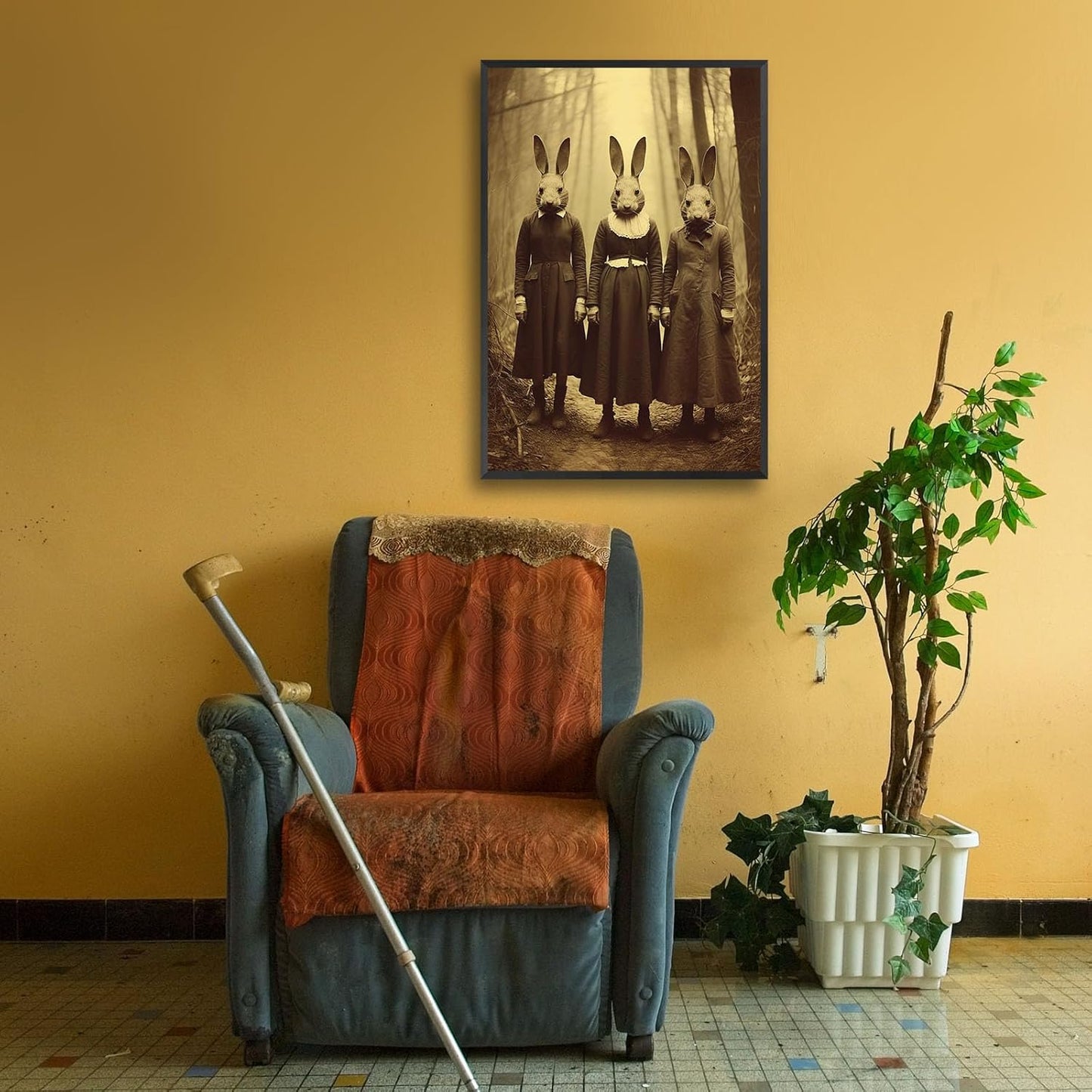 Vintage Halloween Wall Decor Rabbit Cult of the Occult Forest Canvas Wall Art Poster Gothic Dark Academia Decorations Room Creepy Print Spooky Pictures 12X16inch Aluminum Framed