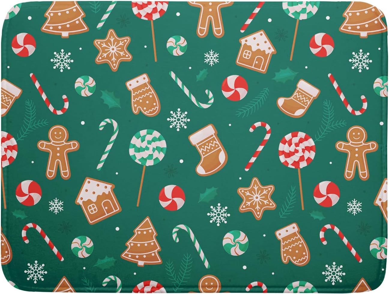 Gingerbread Dish Drying Mat for Kitchen Counter Holiday Green Super Absorbent Reversible Microfiber Kitchen Countertop Protector Dishes Pad Large 18x24 inch