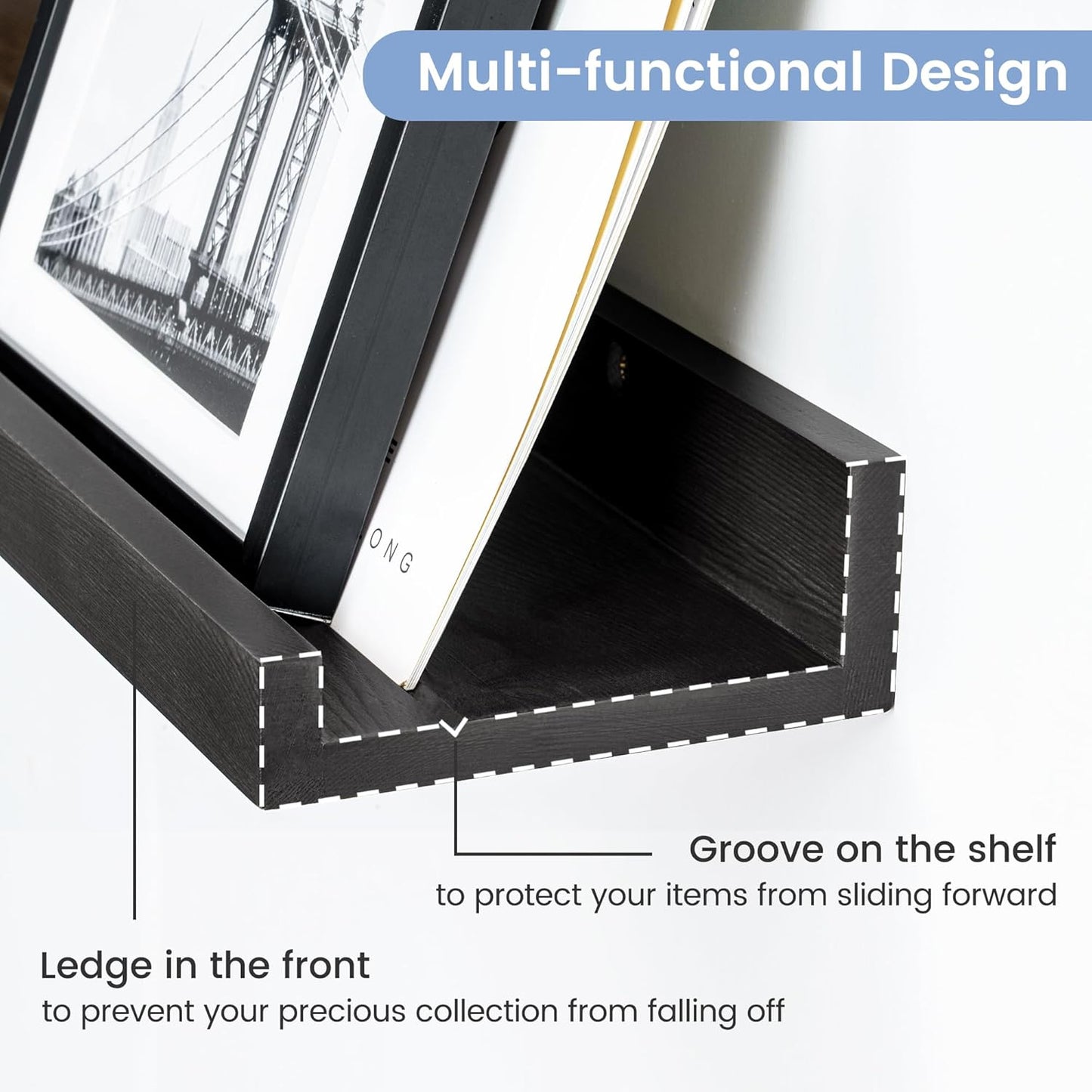 Picture Ledge Wall Shelves 48 inches Width Set of 3, Solid Pine Wood Rustic Floating Ledge Shelves for Wall for Kids' Room Bedroom Kitchen Bathroom Long Floating Shelves for Wall Decor, Black