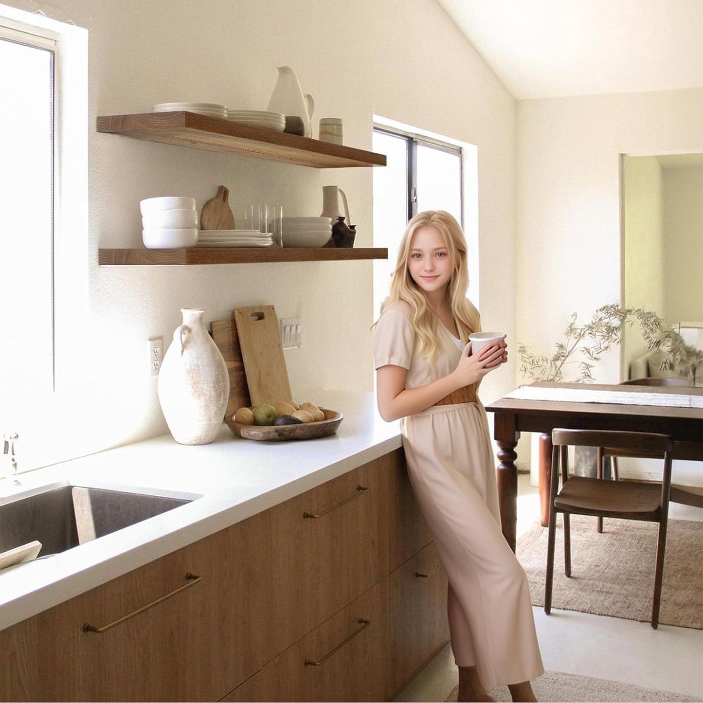 IAE Walnut Floating Wall Shelves 36 inch, Bathroom Shelves Wall Mounted,Invisible Shelves Floating Kitchen Shelves,Wooden Wall Shelves with Brackets for Living Room Wall Mounted,Easy Install,Set of 2