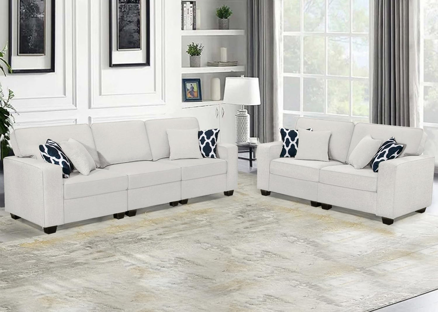 L Lengend Vansen Modular Sectional Sofa U Shaped Couch with Ottoman Modern Reversible Corner Sectional Couch for Living Room (Cream, 2+3)