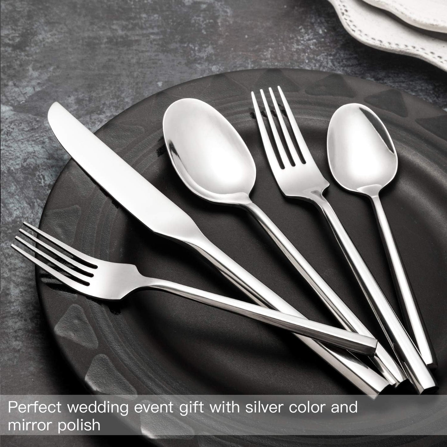Silverware Set Flatware Set Stainless Steel Heavy Cutlery Set Hexagon Handle Mirror Finished 60 Pieces Service for 12