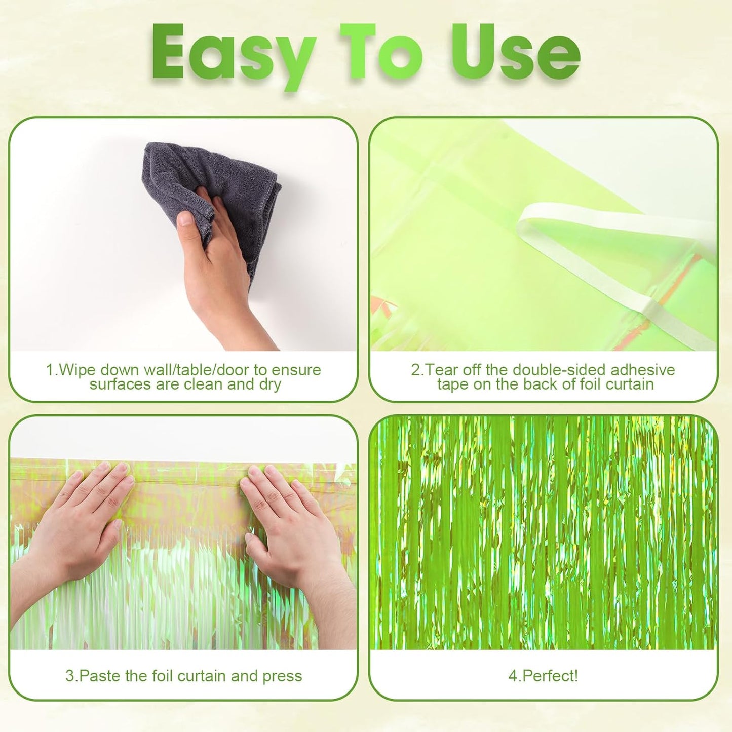 3 Pack 3.3x8.2 Feet Neon Green Foil Fringe Backdrop Curtains, Tinsel Streamers Birthday Party Decorations, Fringe Backdrop for Graduation, Baby Shower, Gender Reveal, Disco Party