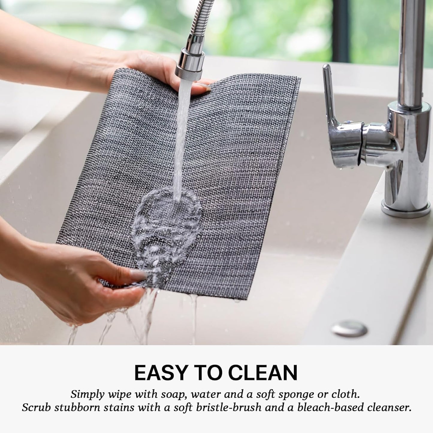 LEXMORE Placemats Set of 8 Vinyl/Plastic Woven Place Mats for Kitchen Table Indoor/Outdoor Washable Placemat Wipeable Dining Table Mats(A-Dark Gray)