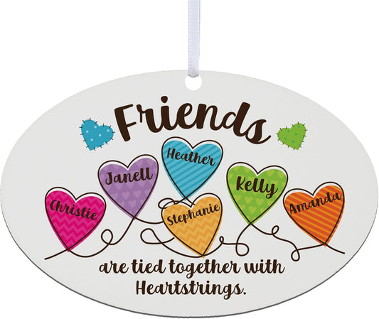 Let’s Make Memories Personalized Christmas Ornament - for Friends - 2024 Christmas Ornament - Pastel Holiday Décor - Wood - Oval - Heartstrings - 2–6 Names