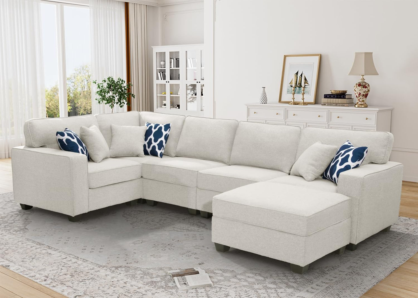 L Lengend Vansen Modular Sectional Sofa U Shaped Couch with Ottoman Modern Reversible Corner Sectional Couch for Living Room (Cream, U Shaped Sofa-1)