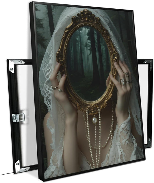 Mirror face covering dark art poster print melancholy gothic painting vintage feminine print victorian style decoration antique art20x30in Metal blackFramed