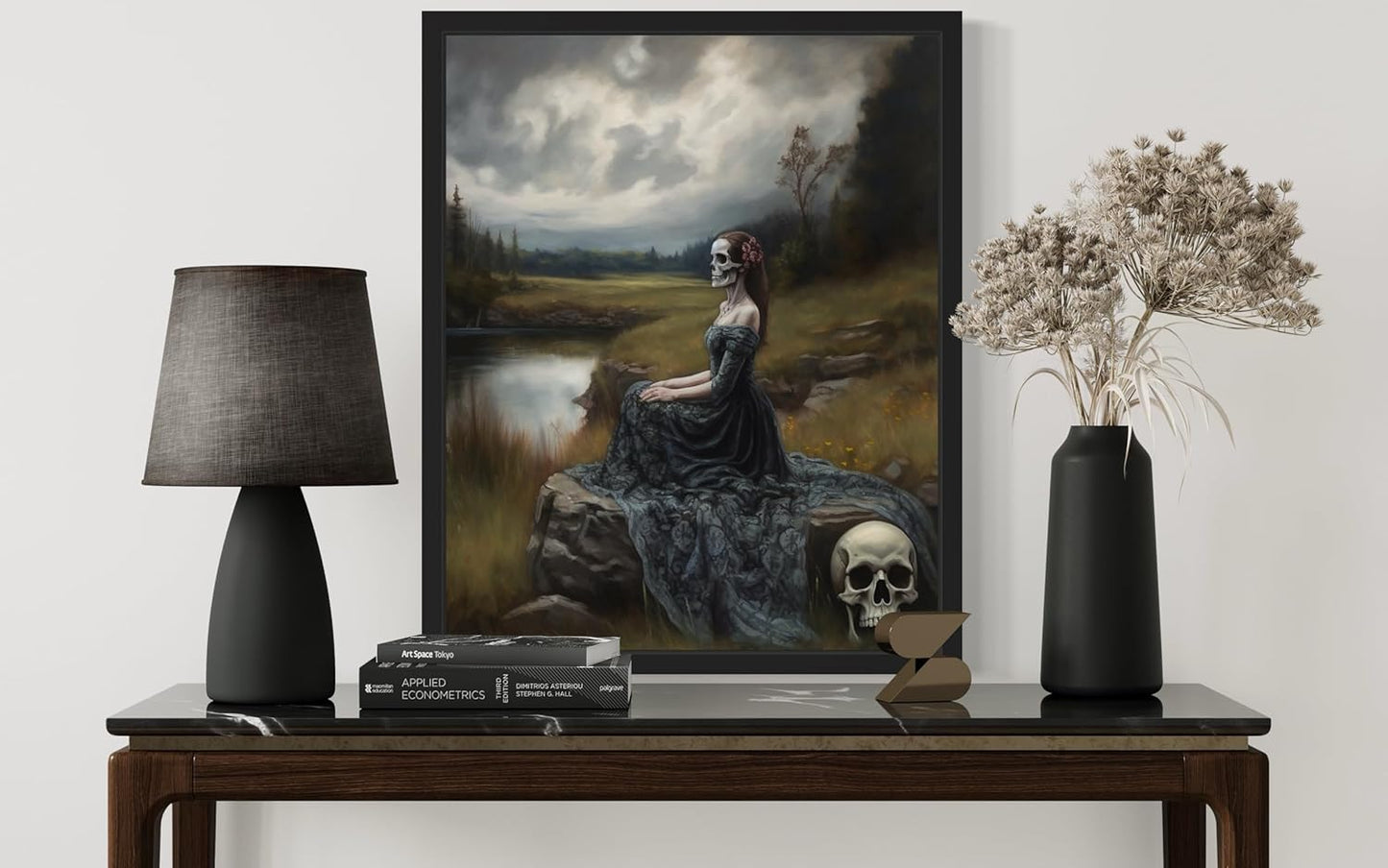 Widow Ghost Poster Art Print, Halloween Scary Vintage Wall Art Academia Spooky Painting Decoration for Horror Prints, Gothic Posters Bedroom Decor 89 (Widow Ghost, 16 x 20 inches, Black Frame)