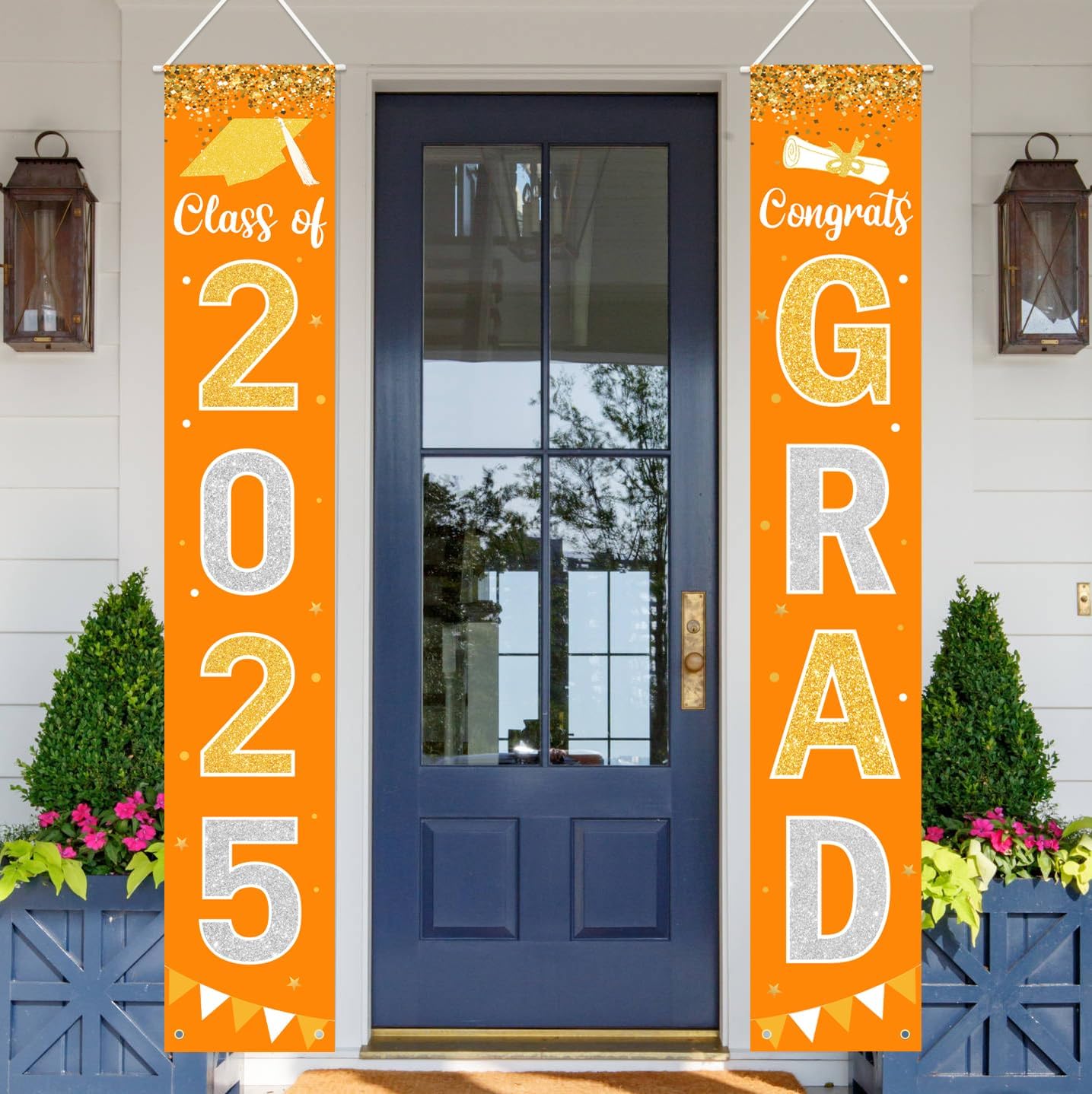 Graduation Decorations 2025 GRAD Banner Orange Porch Door Sign Welcome Banner For Indoor Outdoor Wall Graduation Decorations Class of 2025