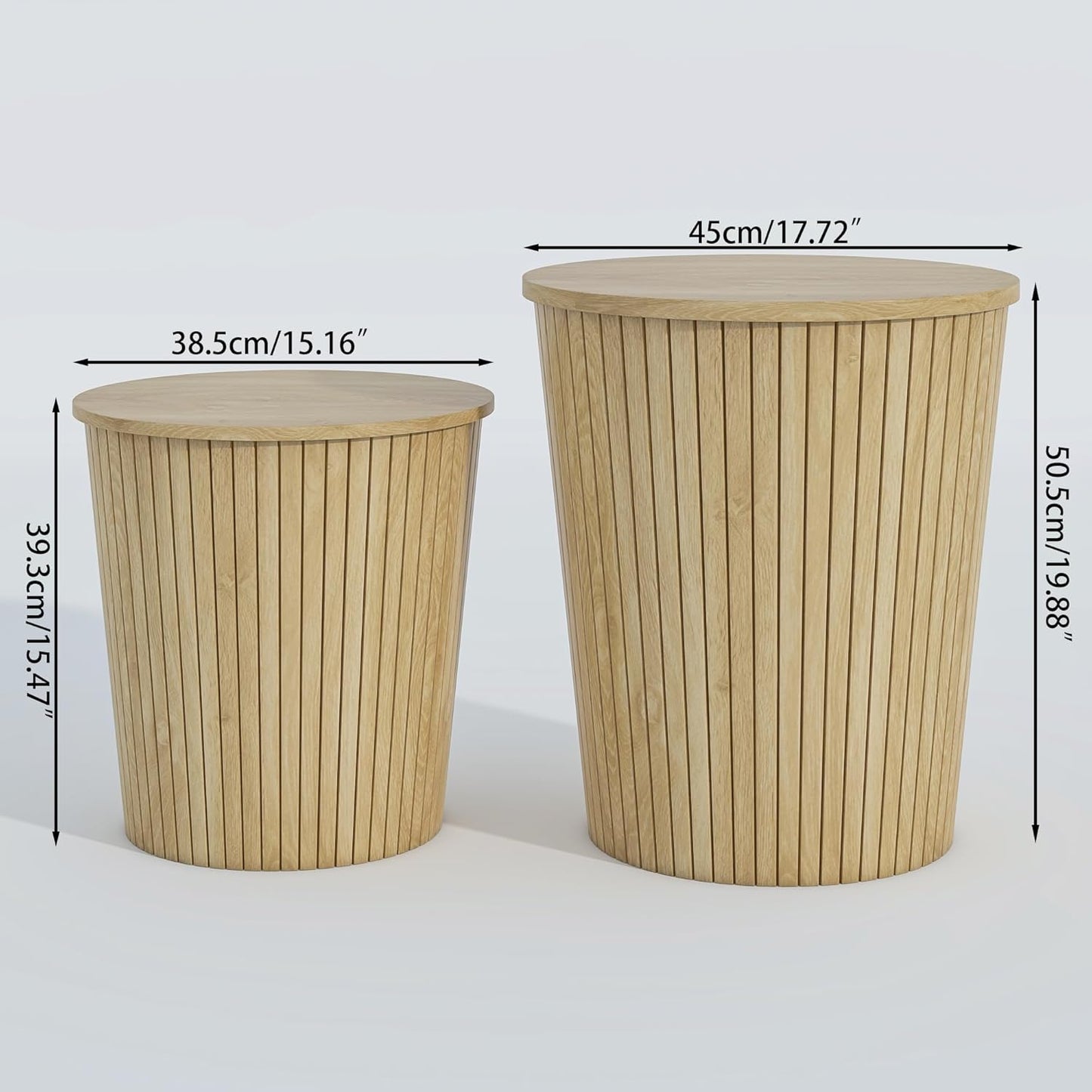 Nest Coffee Table Set of 2 with Round End Table, Farmhouse Design, Removable Wood Top and Wood Basket Base for Blanket Storage, Modern Design for Living Room