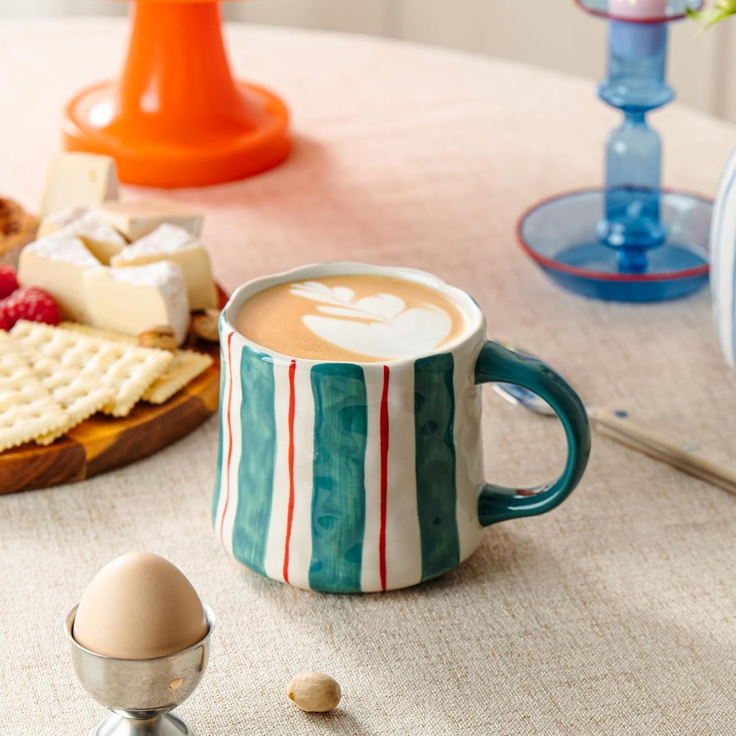 Vibrant Striped Ceramic Coffee Mug - Unique Green Design, 12oz, Microwave & Dishwasher Safe, Perfect for Daily Brews tea or coffee