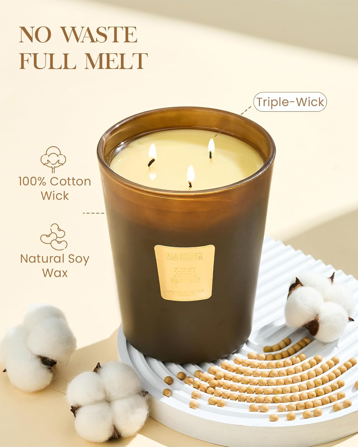 M&SENSE Fudgy Cocoa Brownie Scented Candle 35oz 150H Burn Time Long Lasting, 3-Wick Natural Aromatherapy Candle Highly Scented, Home Fragrance Housewarming Gifts
