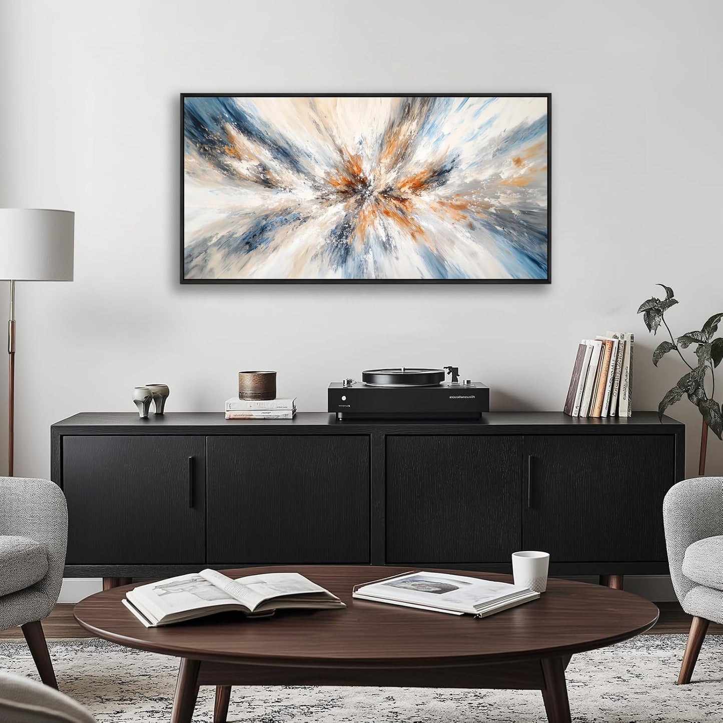 Abstract Painting Wall Art Large size Framed Canvas Prints 24" x 48" Blue and Orange Abstract Modern Minimalist Living Room Decor for Bedroom Office Wall Decor