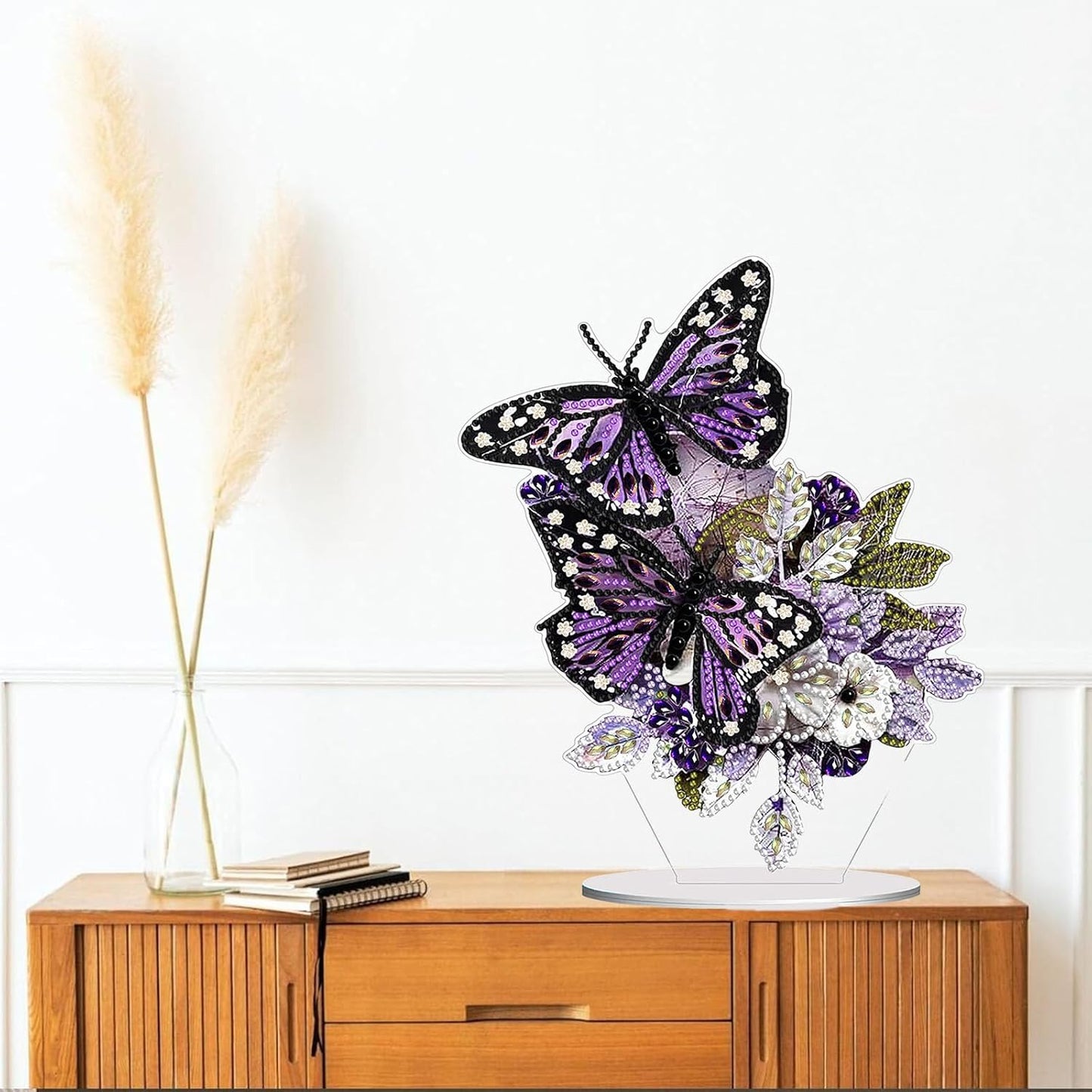 Diamond Painting Kits for Adults Beginners, 5D Full Drill Flowers and Butterfly Crystal Art Desktop Ornament, DIY Single Sided Home Office Desk Decor, Creative Craft Gift Set with Tools