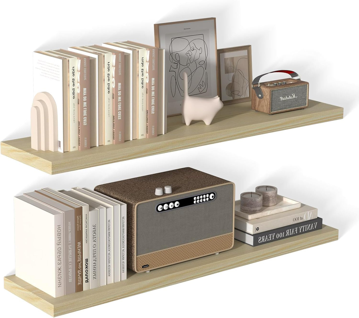 48 Inch Floating Shelf 2 Pack Large Floating Shelves for Wall No Drilling Accessories Included Deep Wall Shelves for Living Room Kitchen Farmhouse 48" W x 12" D x 1.2" Oak