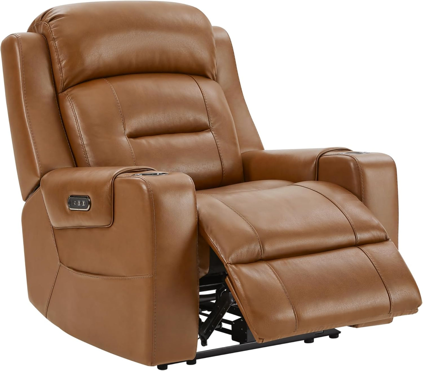 Watson & Whitely Genuine Leather Power Recliner Chairs for Adults, Lay Flat Recliner with Power Headrest, USB Ports and Cup Holders, Electric Reclining Sofa for Living Room, Bedroom, Saddle Brown