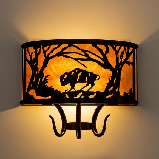 TOCHIC Farmhouse Wall Sconce, Rustic Vintage Indoor Wall Light Fixture, 2-Light Western Cow Wall Mount Light for Bedroom, Hallway, Living Room, Stairway