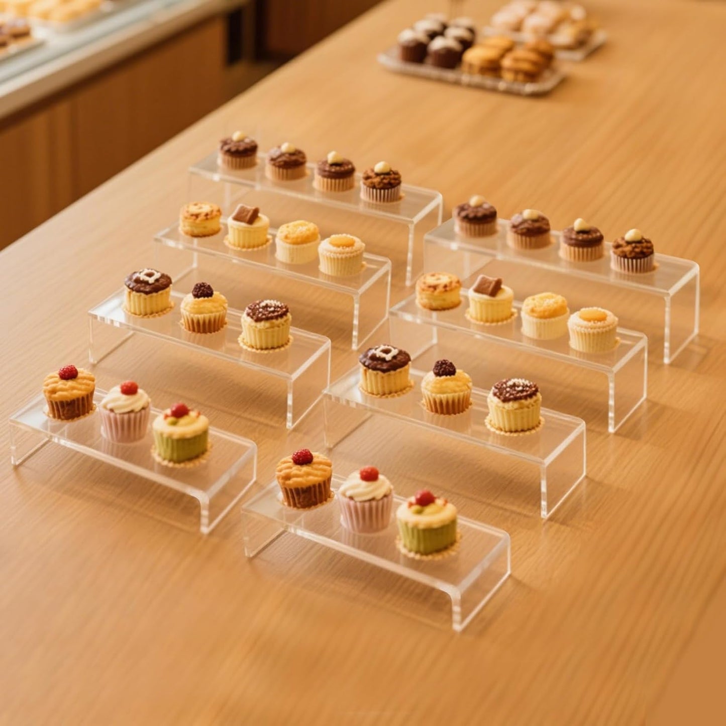 Acrylic Display Risers,12'' Large Display Stands, Thickened to 0.2''(5mm) Stackable Acrylic Shelves for Perfume Display, Clear Risers for Cupcake Stand,Pop Figurines,Tumbler,Food (Clear, 8PCS)