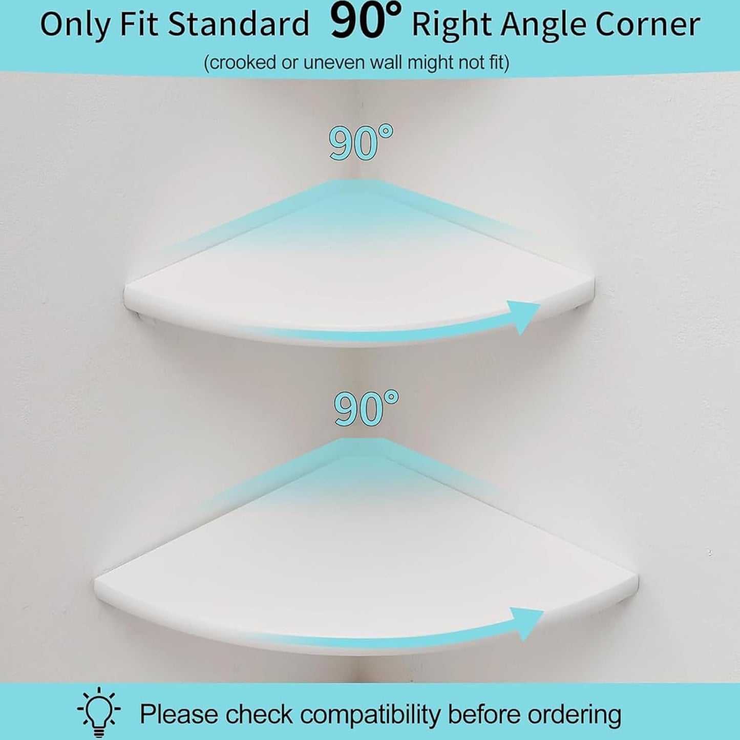 Corner Shelves, Floating Corner Shelf, Set of 2 White Solid Oak Wood Wall Shelves, Round End Wall Mount with Wire Hole Shelving for Small Plant for Bedroom Kitchen, Living Room 8.7"