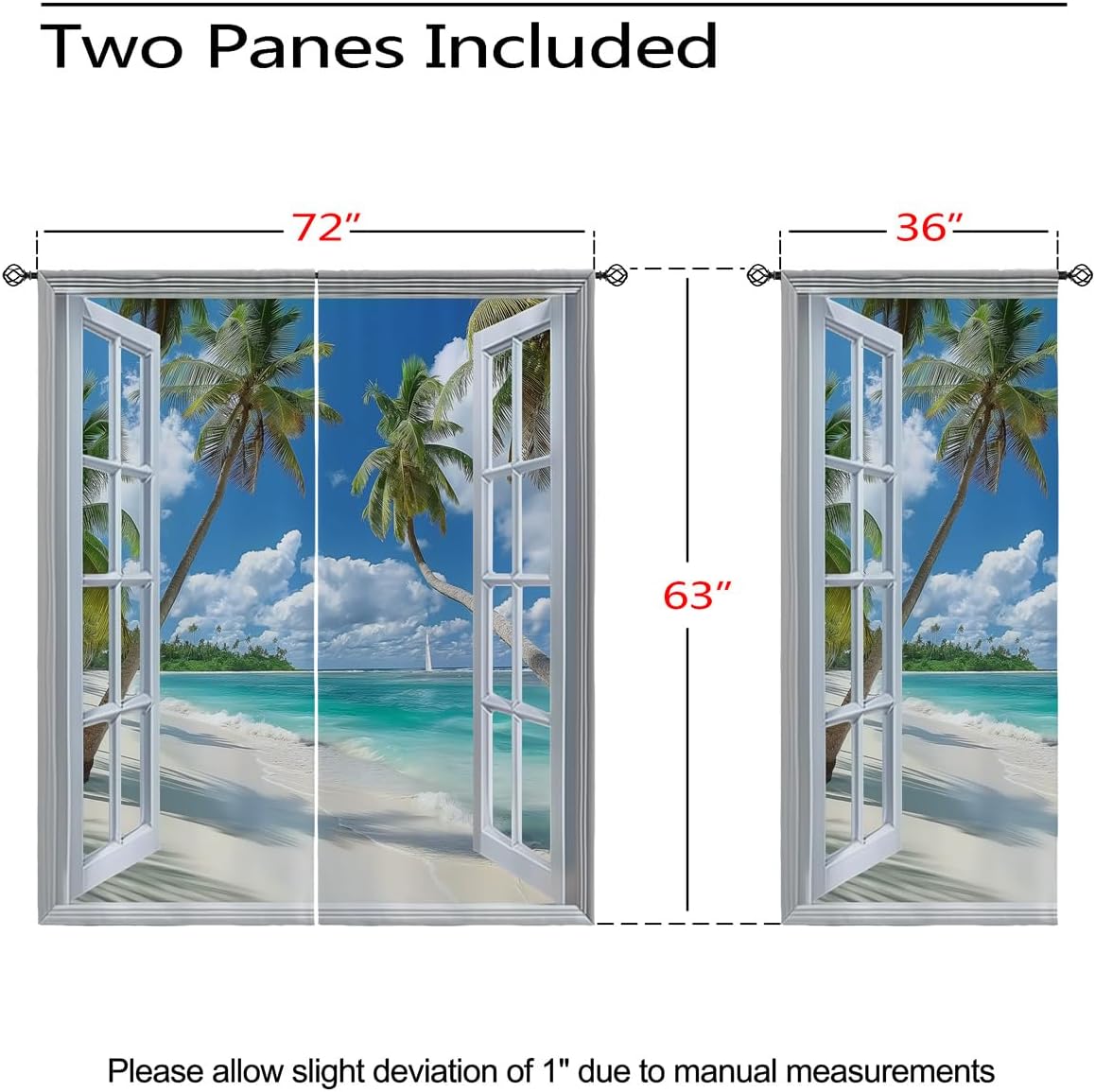 Beach Blackout Curtains for Girls Boys Teens Home Decor, Tropical Summer Scene Ocean Island Palm Tree Grommet Thermal Insulated Drapes Darkening Window Curtain for Bedroom Living Room, 72 x 63 Inch