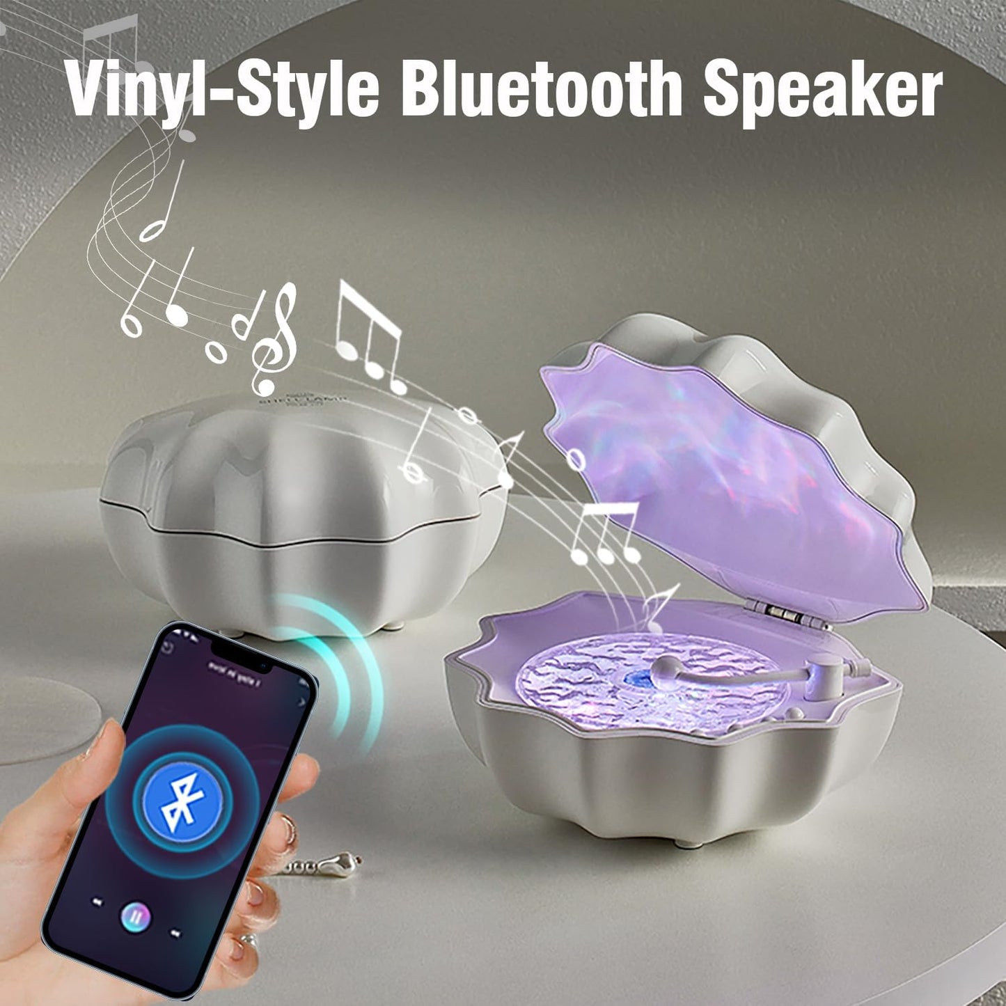 Northern Lights Projector, Night Light Projector for Bedroom Built-in Bluetooth Speaker, White Noise, Shell Night Light for Room Decor/Gift for Kids/Party/Music/Relaxation/Birthday (White)