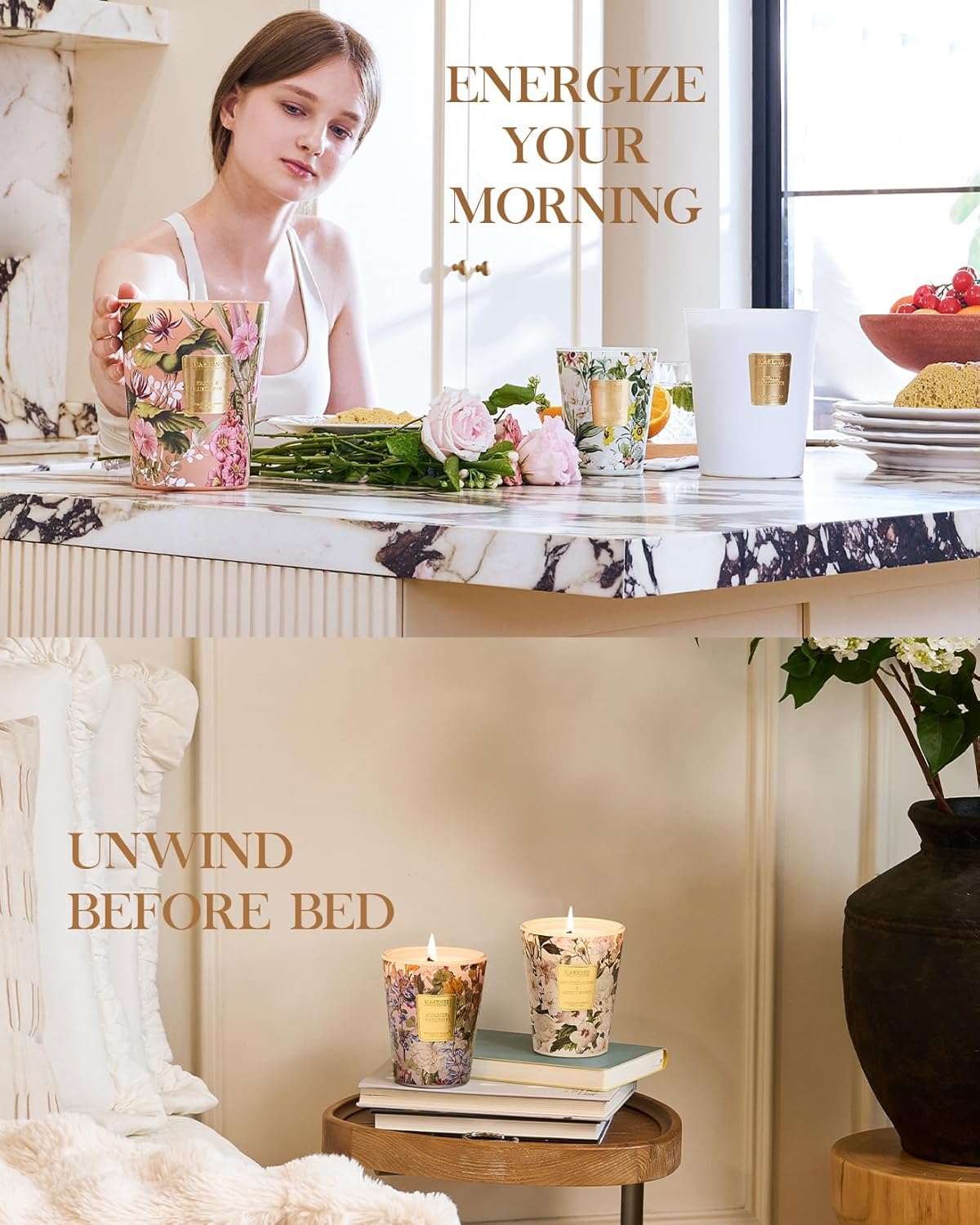 M&SENSE Amber Jasmine Scented Candle 35oz 150H Long Lasting, 3 Wick Soy Candles Aromatherapy Stress Relief Home Fragrance Housewarming Gifts