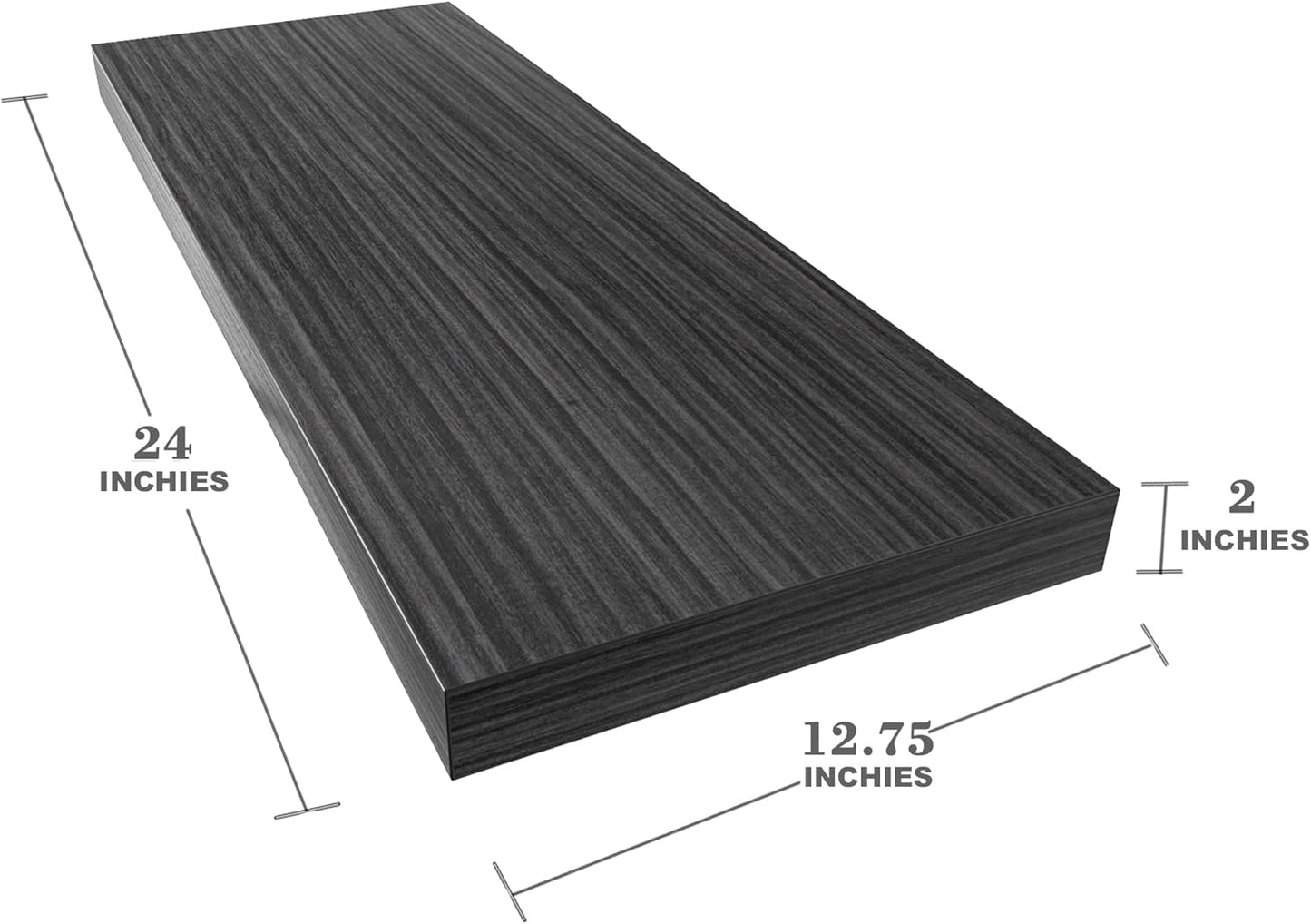 Large Floating Shelves for Wall Set of 2 Wooden Wall Shelves 24 in x 12.75 in x 2 in Room Decor Long Shelf with Invisible Wall Mount Bracket for Bedroom Kitchen Living Room Black Wood