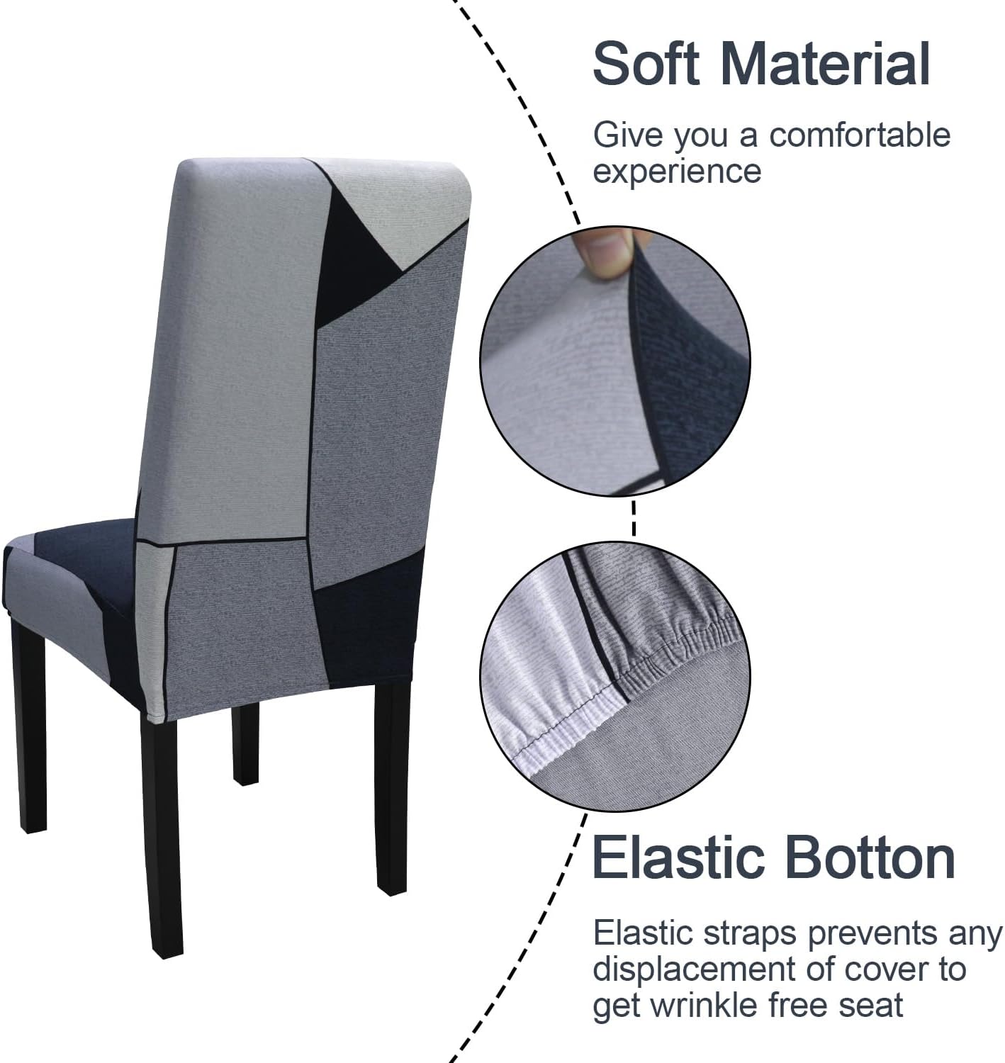 JQinHome Pattern Chair Covers for Dining Room Set of 6, High Stretch Removable Washable Parsons Chair Slipcover for Home Party Hotel Wedding Ceremony (White Grey,6PCS)