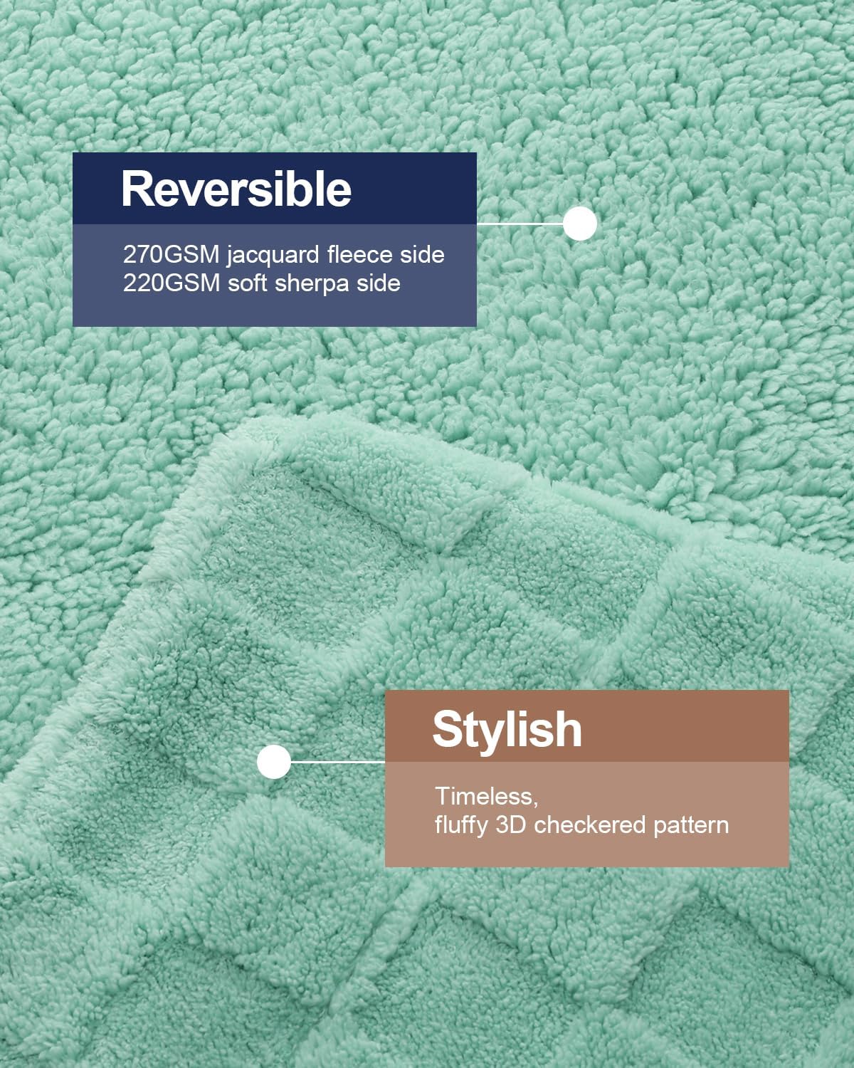 Pawque Super Soft Cozy Throw Blanket King Size for Couch Bed, Fluffy Sherpa Fleece Reversible Thick Warm Fuzzy Blanket for All-Season, 3D Checkered Jacquard Decorative Blankets, Sage Green, 108"x90"