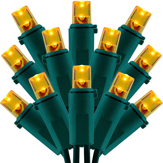 200 Count Orange Wide Angle LED Christmas Lights, 66 ft Green Wire UL Certified Commercial Grade 5mm Holiday String Light Set (Orange)