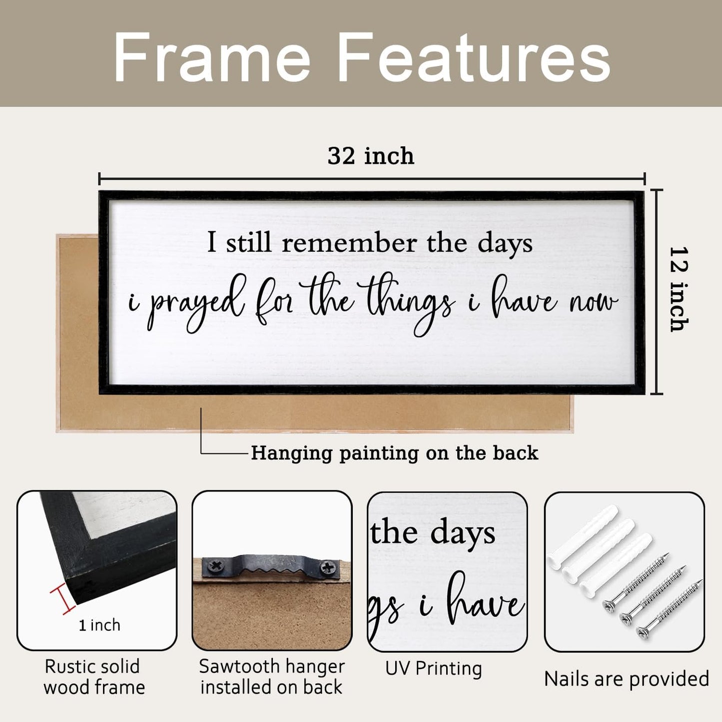 I Still Remember the Days I Prayed for the Things I Have Now Sign Framed Wall Art, 32''×12'' Rustic Horizontal Plaque, Farmhouse Long I Still Remember the Days Wood Sign Wall Decor