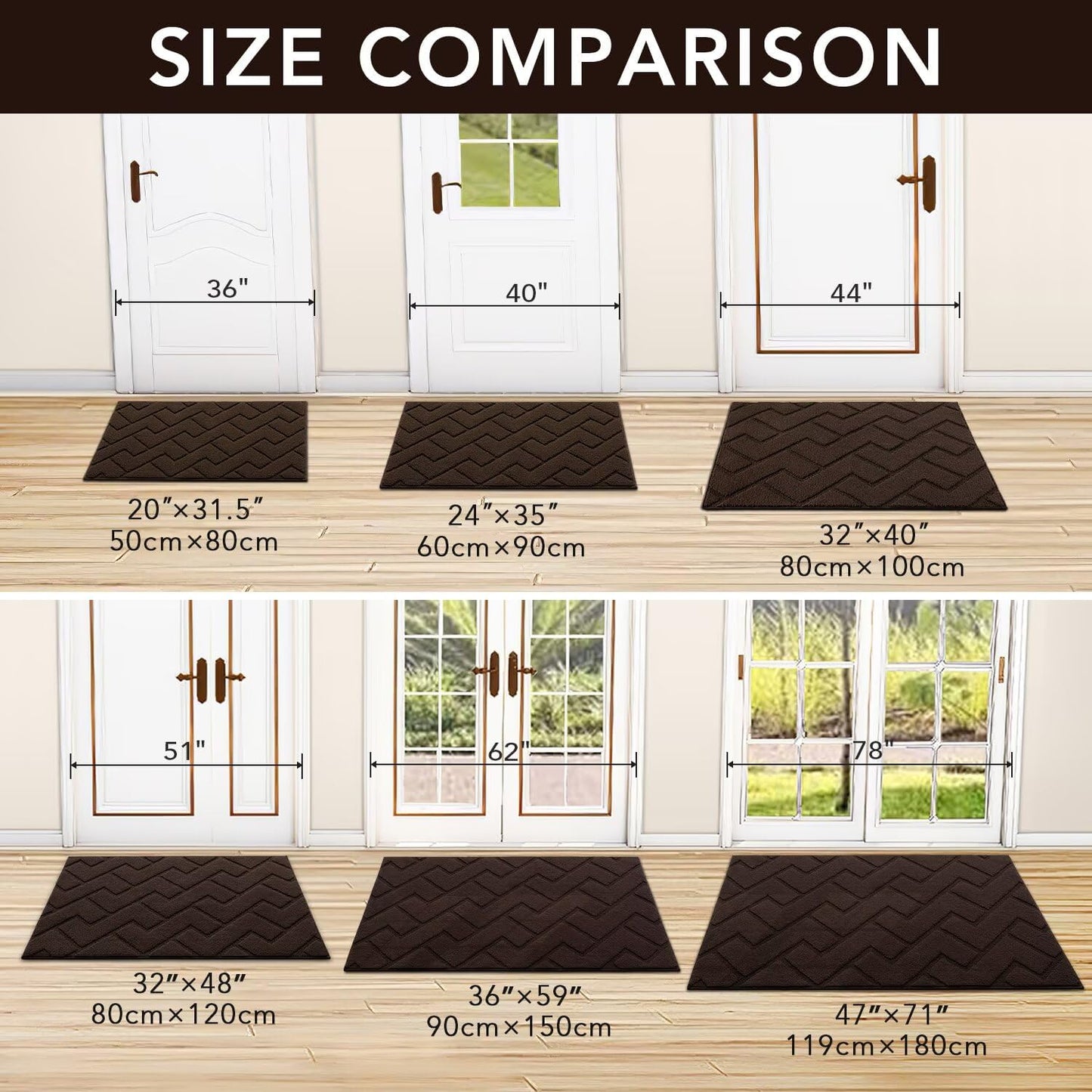 hicorfe Indoor Doormat,Front Back Door Mat Rubber Backing Non Slip Door Mats 20"x59" Absorbent Resist Dirt Entrance Doormat Inside Floor Mats Entryway Washable Low-Profile for Patio,Garden(Coffee)