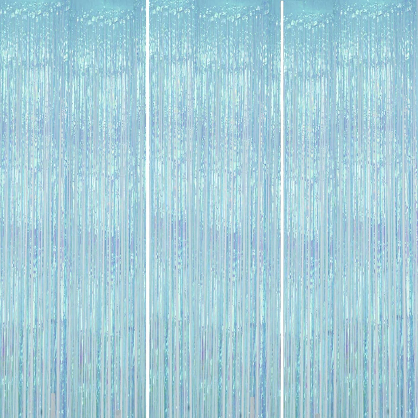 3 Pack Foil Fringe Backdrop - Transparent Blue Shiny Tinsel Curtains for Party Decoration/Photo Booth Props - 3.3x8.2FT Metallic Foil Backdrop for Birthday, Wedding, Graduation, Christmas
