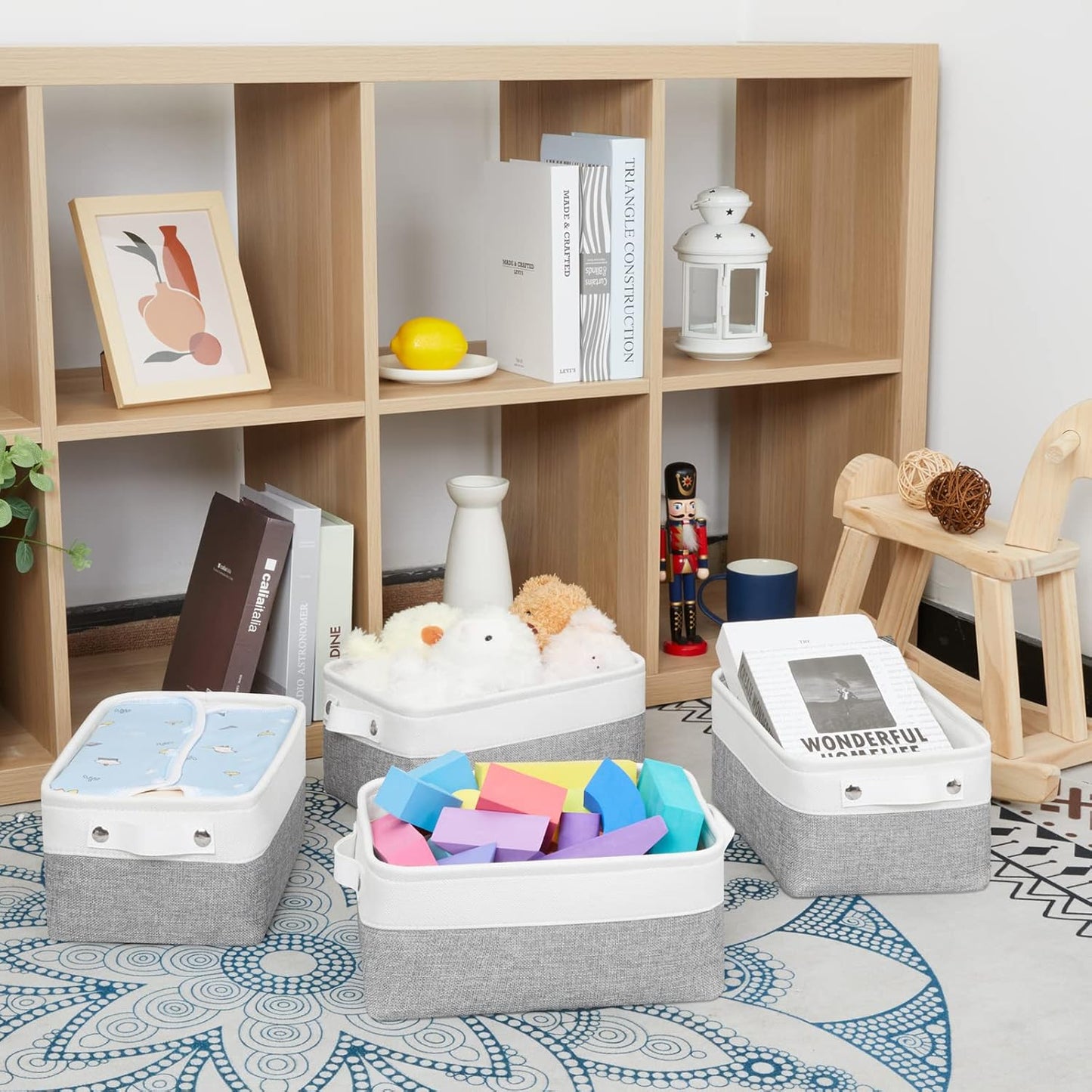 Bidtakay Small Storage Baskets for Organizing [4-Pack] Fabric Storage Bins for Baby Organizer Shelf Baskets for Nursery Storage Collapsible Closet Storage Bins for Home Organization - 11.8x7.8x5 In