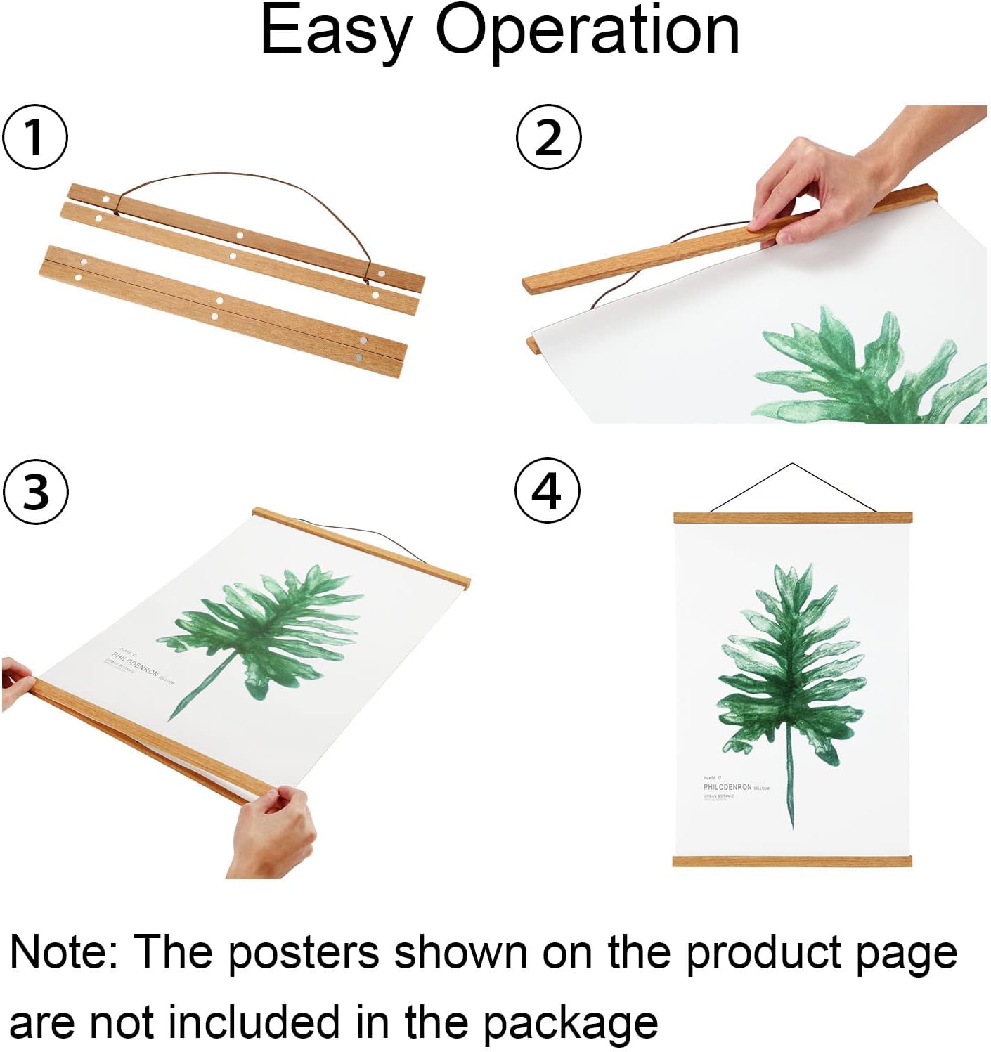 FALAMON Teak Wood Magnetic Poster Frame Hanger for Prints, Photos, Pictures, Maps, Scrolls, and Canvas Artwork