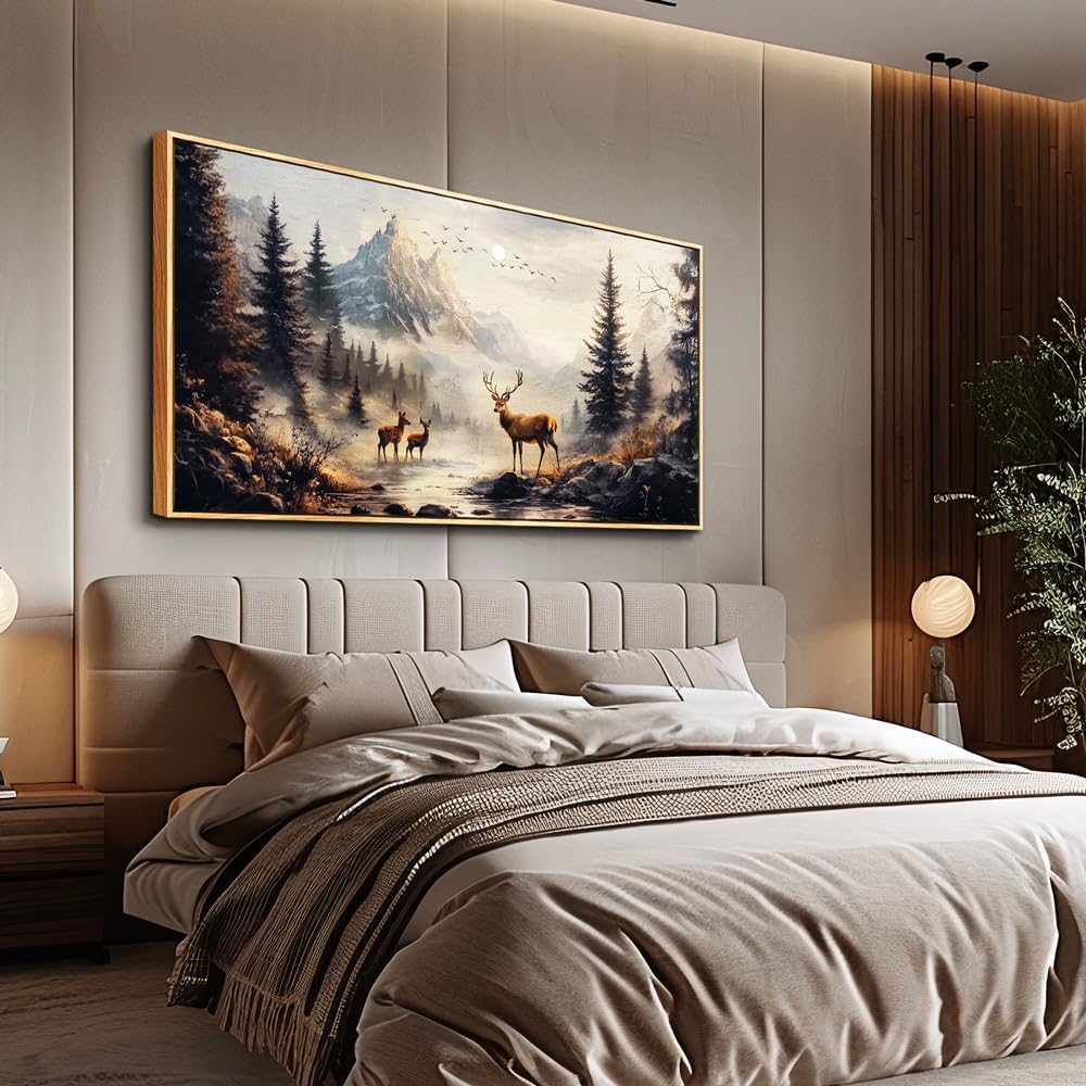 KELIYUAN Canvas Wall Art For Living Room Large Wall Decor For Bedroom Landscape Painting Of Elk Mountain Pictures Office Restaurant Wall Decoration Modern Room Home Decor Wood Framed 20"X40"