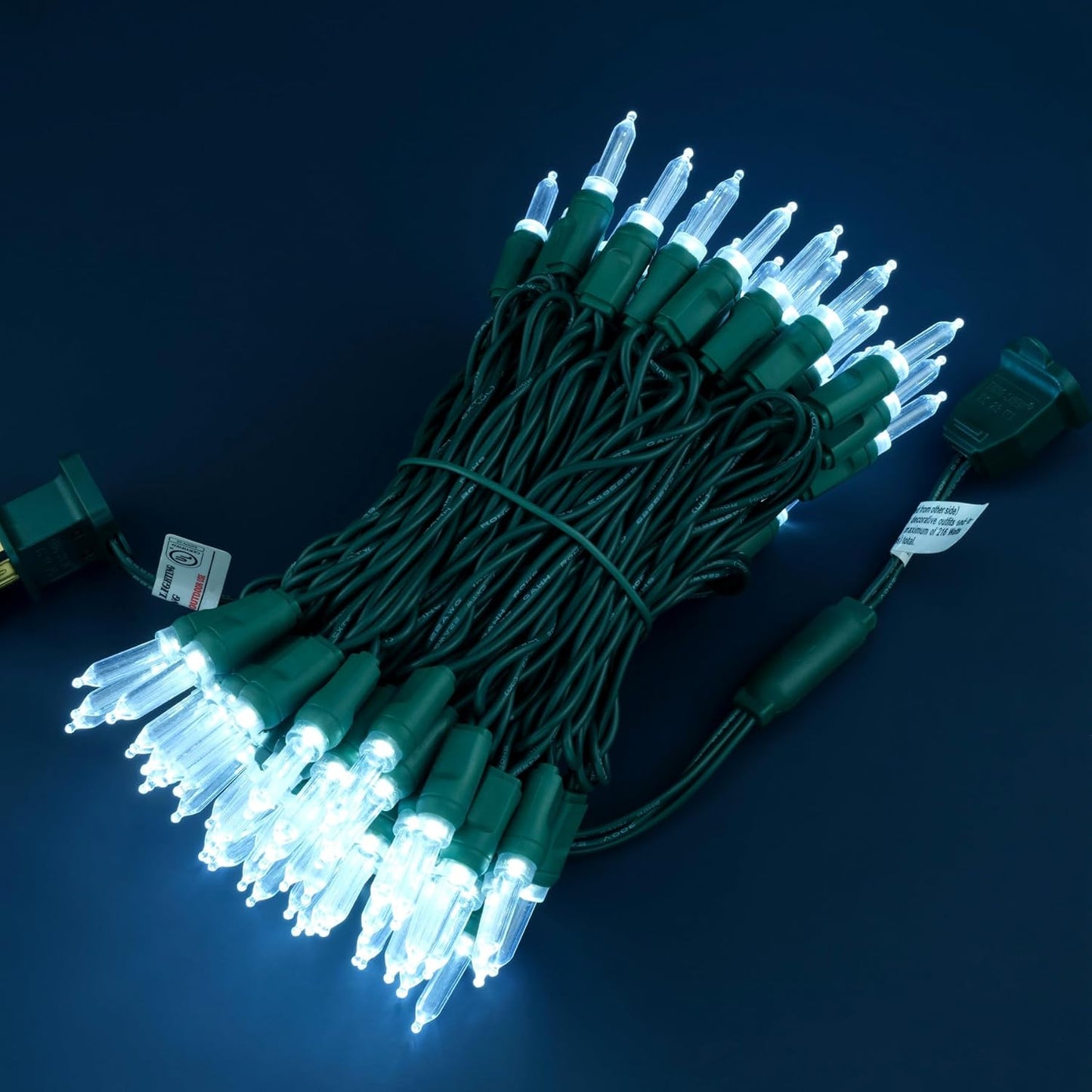 100 Cool White One-Piece LED Christmas Lights, 33 ft Green Cord High Waterproof UL Certified T5 Outdoor String Lights (Cool White)