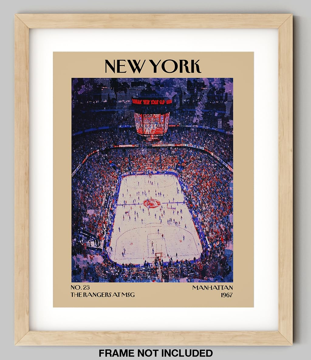 Retro Vintage New York Wall Art Print - 11x14 Unframed Poster - New York City Souvenirs, Cute Trendy Colorful Wall Decor (The Rangers at MSG, 11x14")