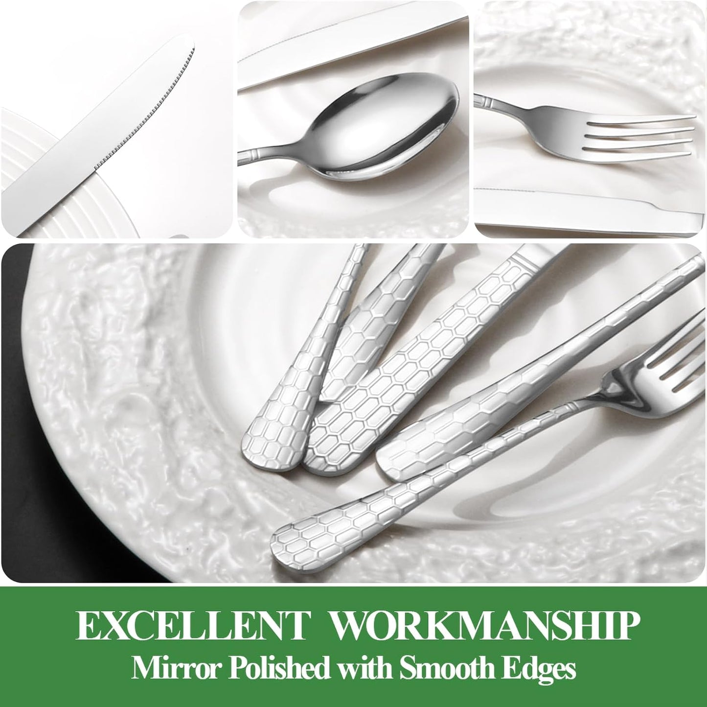 20 Pcs Silverware Set for 4 with Water Cube Handle design, Food Grade Stainless Steel Flatware Set, Eating Utensils Sets Include Fork/Knife/Spoon, Reusable Cutlery Set, Dishwasher Safe